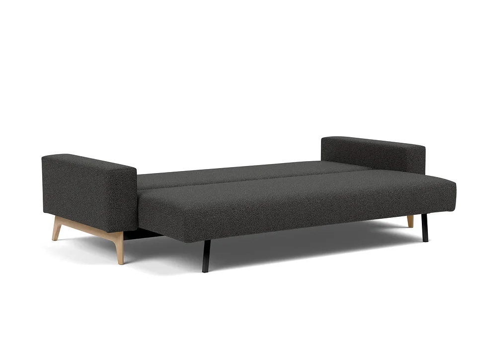 Idun в обивке Kenya 577 Dark Grey, разложен в кровать 140 × 200 см