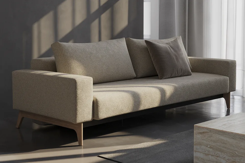 Диван-кровать Idun в интерьере, обивка Bouclé 539 Beige — другая ткань