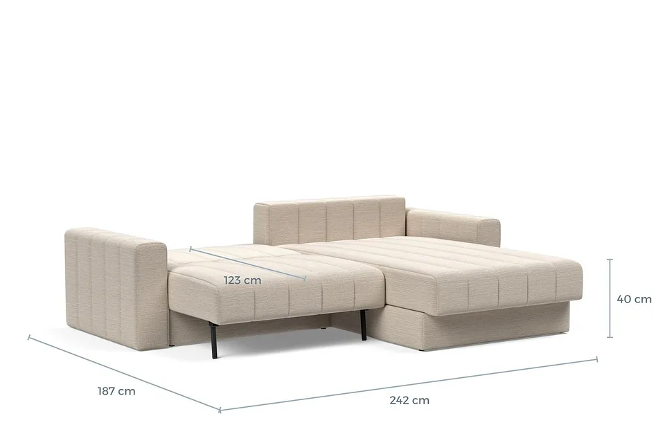 Схема размеров в разложенном виде: диван-кровать Akello Sofa Bed Chaise With Arms