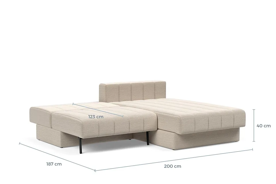 Схема размеров в разложенном виде: диван-кровать Akello Sofa Bed With Chaise