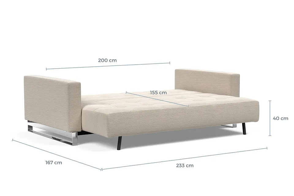 Схема размеров в разложенном виде: диван-кровать Cassius D.E.L. Sofa Bed