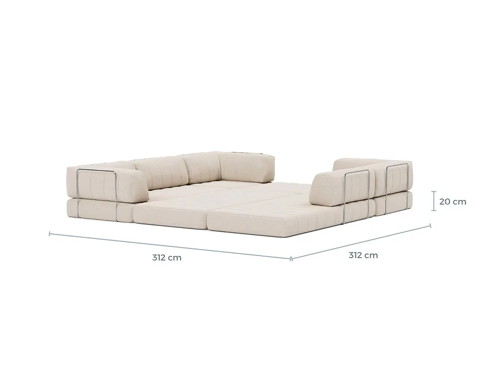 Схема размеров в разложенном виде: диван-кровать CozyPad Sofa Bed Corner with arms