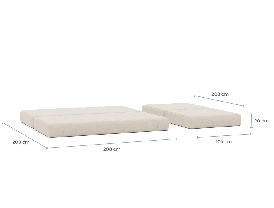 Схема размеров в разложенном виде: диван-кровать CozyPad Sofa Bed Grand with arms