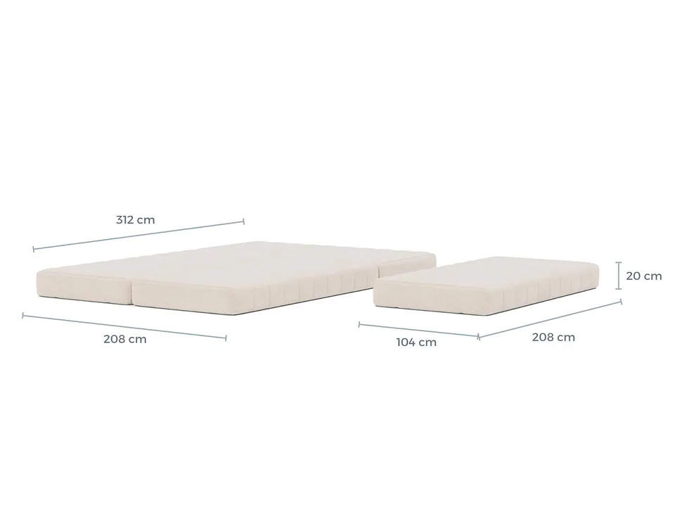 Схема размеров в разложенном виде: диван-кровать CozyPad Sofa Bed L-Shape with arm