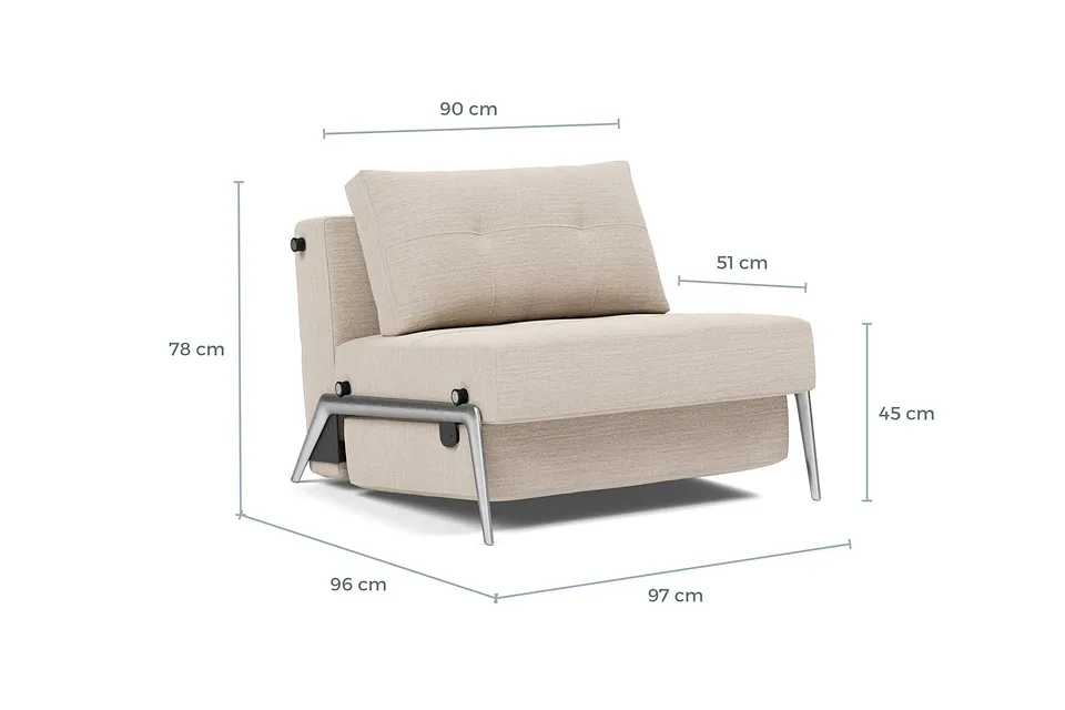 Схема размеров: кресло-кровать Cubed 90 Alu Chair