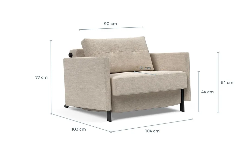 Схема размеров: кресло-кровать Cubed 90 Chair With Arms