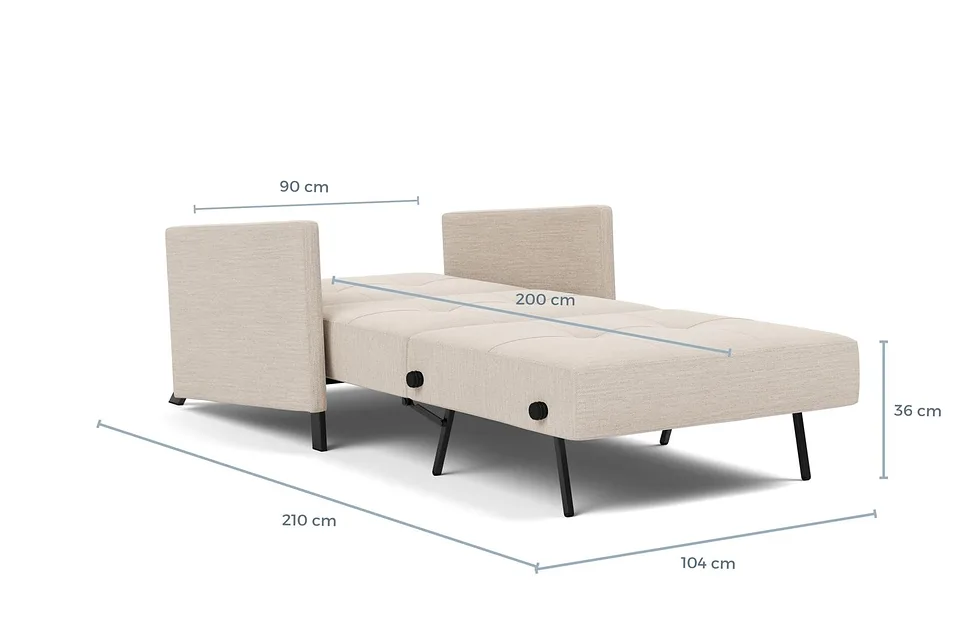Схема размеров в разложенном виде: кресло-кровать Cubed 90 Chair With Arms