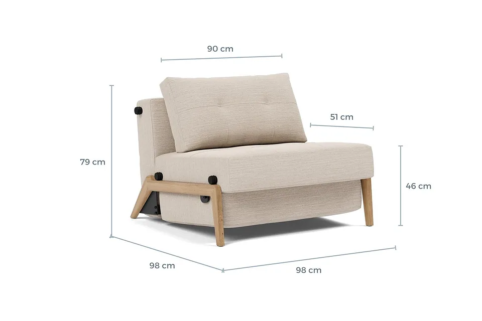 Схема размеров: кресло-кровать Cubed 90 Wood Chair