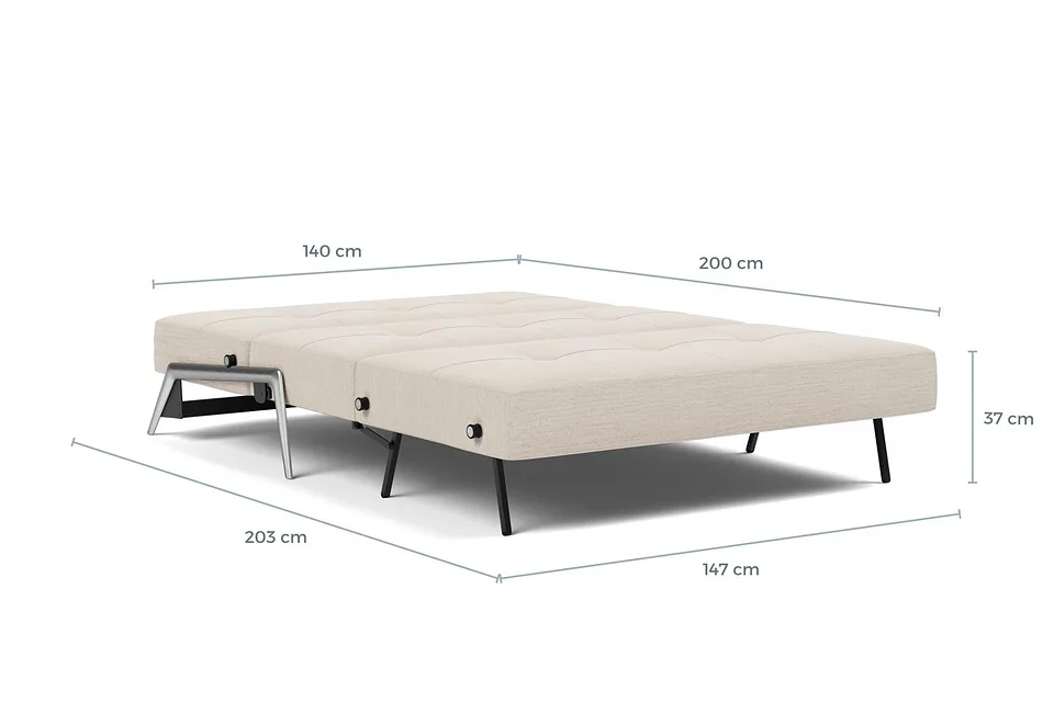 Схема размеров в разложенном виде: диван-кровать Cubed Alu Sofa Bed, версия 140