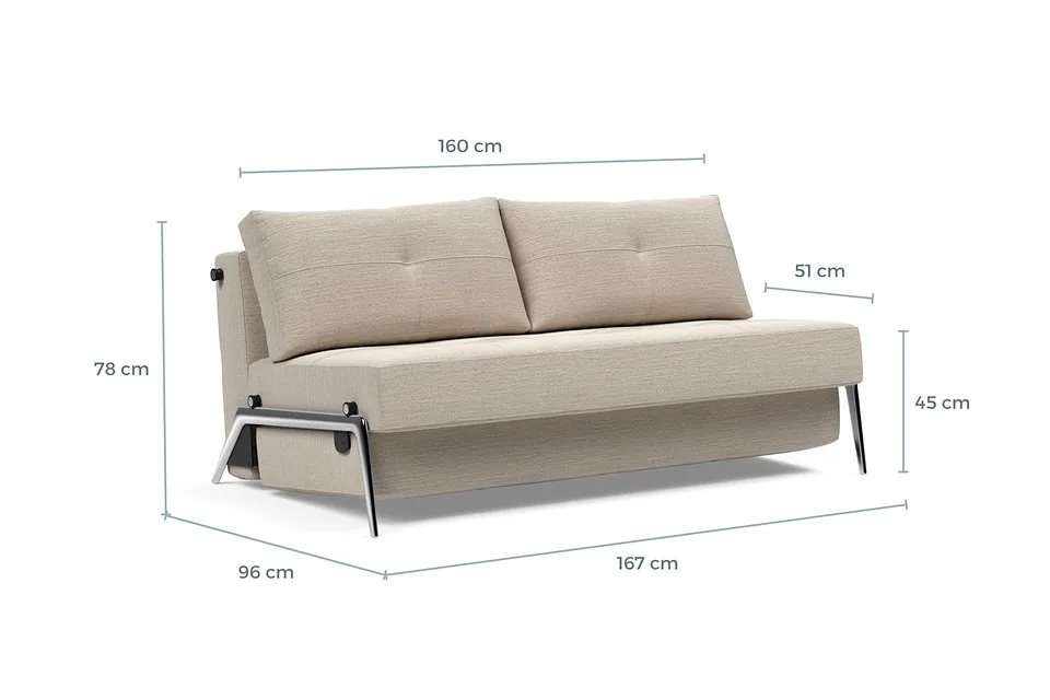 Схема размеров: диван-кровать Cubed Alu Sofa Bed, версия 160