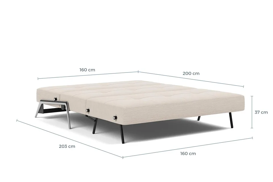 Схема размеров в разложенном виде: диван-кровать Cubed Alu Sofa Bed, версия 160