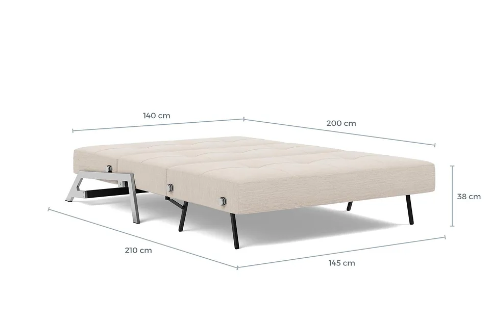 Схема размеров в разложенном виде: диван-кровать Cubed Chrome Sofa Bed, версия 140