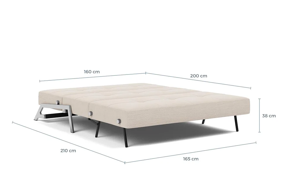 Схема размеров в разложенном виде: диван-кровать Cubed Chrome Sofa Bed, версия 160