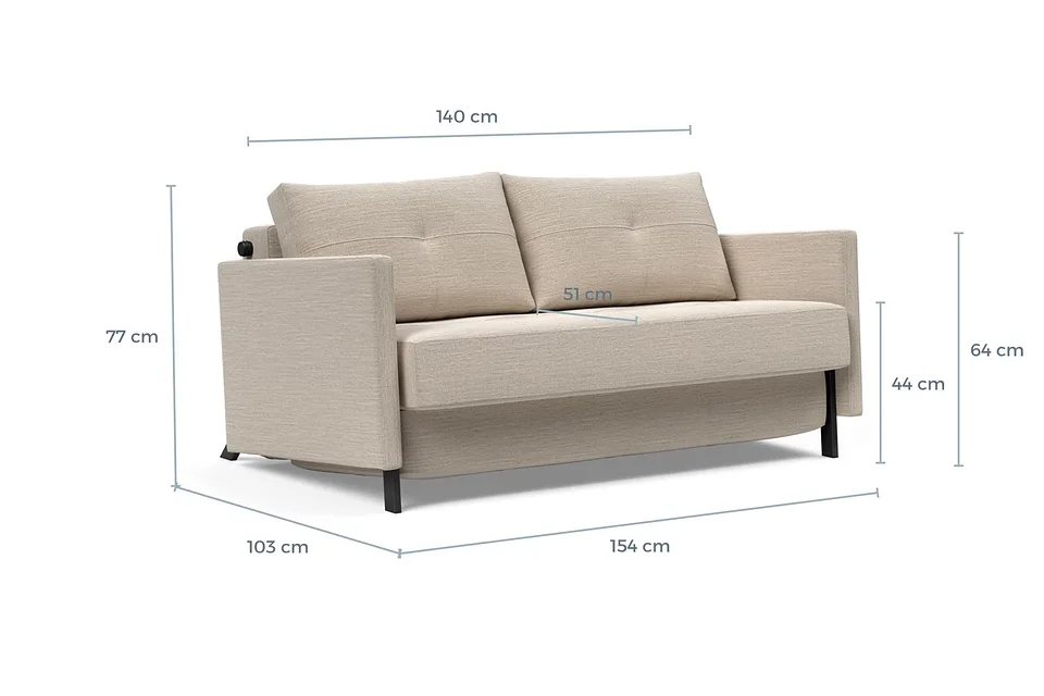 Схема размеров: диван-кровать Cubed Sofa Bed With Arms, версия 140