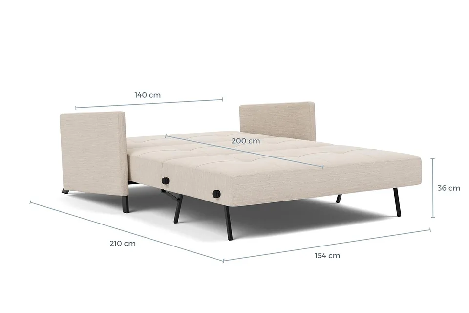 Схема размеров в разложенном виде: диван-кровать Cubed Sofa Bed With Arms, версия 140