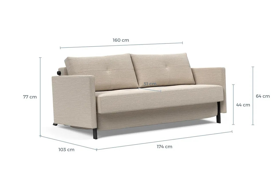 Схема размеров: диван-кровать Cubed Sofa Bed With Arms, версия 160
