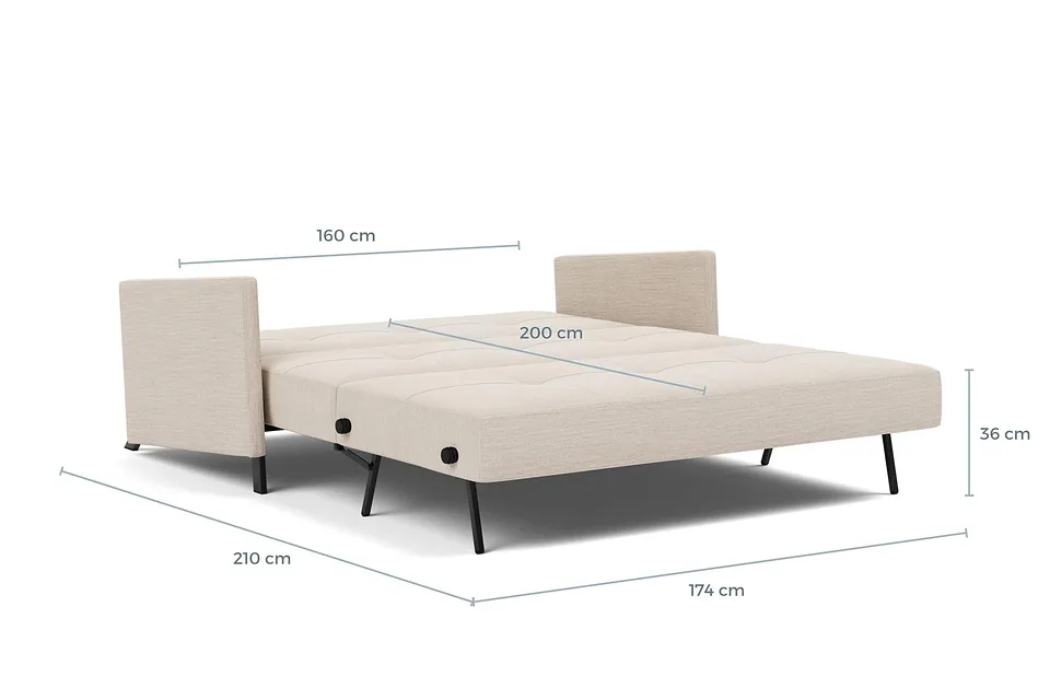 Схема размеров в разложенном виде: диван-кровать Cubed Sofa Bed With Arms, версия 160