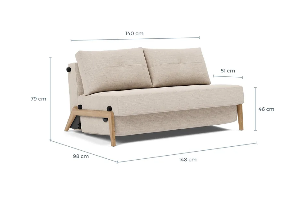 Схема размеров: диван-кровать Cubed Wood Sofa Bed, версия 140