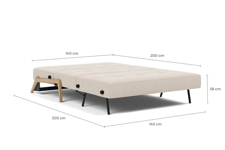 Схема размеров в разложенном виде: диван-кровать Cubed Wood Sofa Bed, версия 140