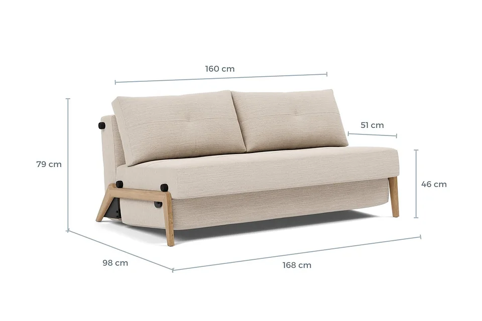 Схема размеров: диван-кровать Cubed Wood Sofa Bed, версия 160