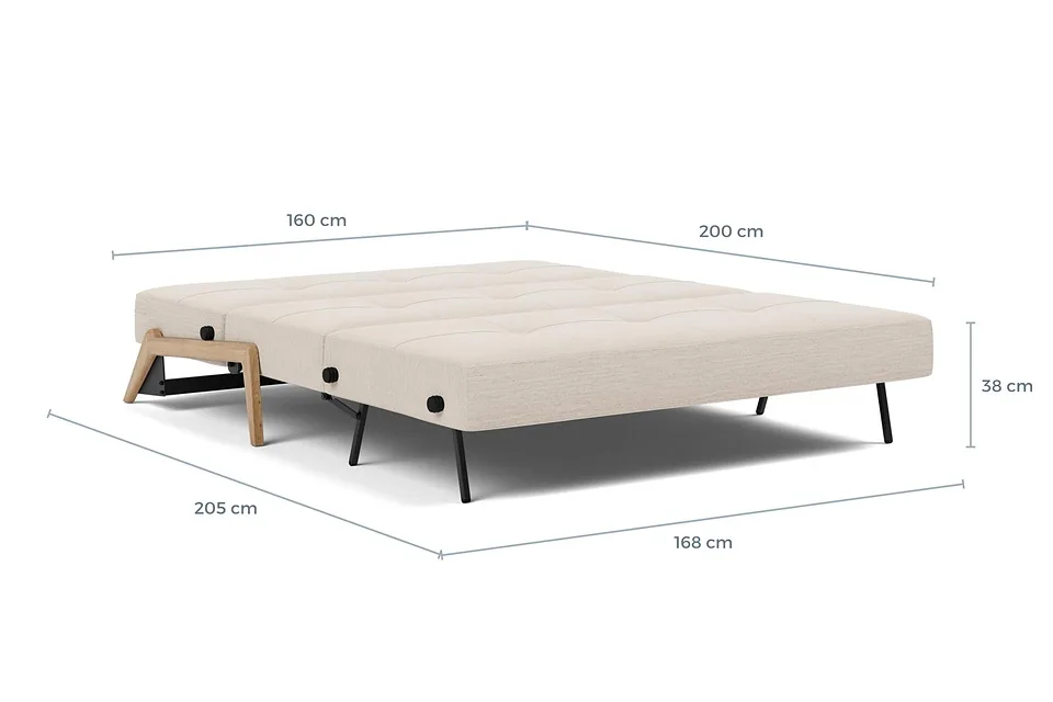 Схема размеров в разложенном виде: диван-кровать Cubed Wood Sofa Bed, версия 160