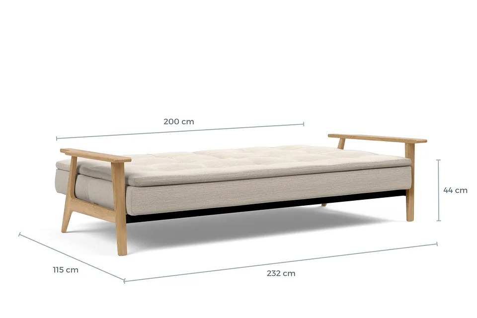 Схема размеров в разложенном виде: диван-кровать Dublexo Frej Sofa Bed