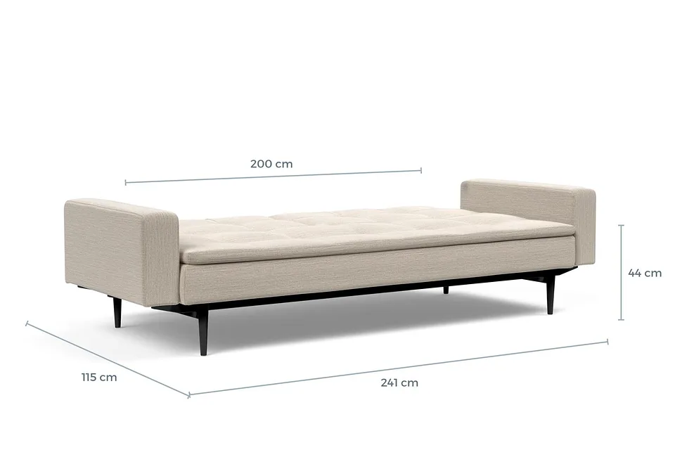 Схема размеров в разложенном виде: диван-кровать Dublexo Styletto Sofa Bed With Arms