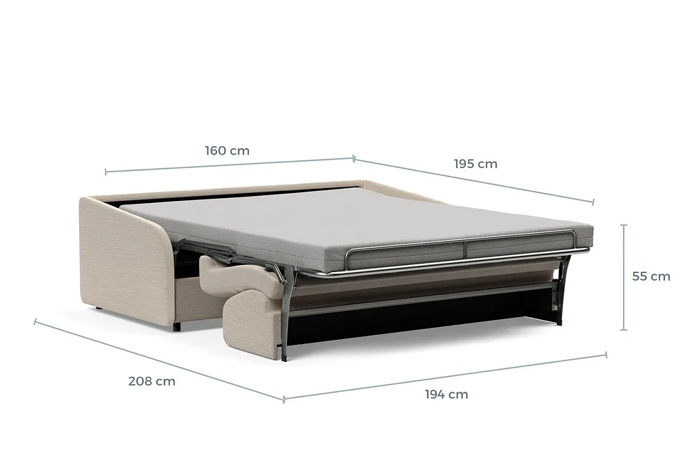 Схема размеров в разложенном виде: диван-кровать Eivor Sofa Bed, версия 160