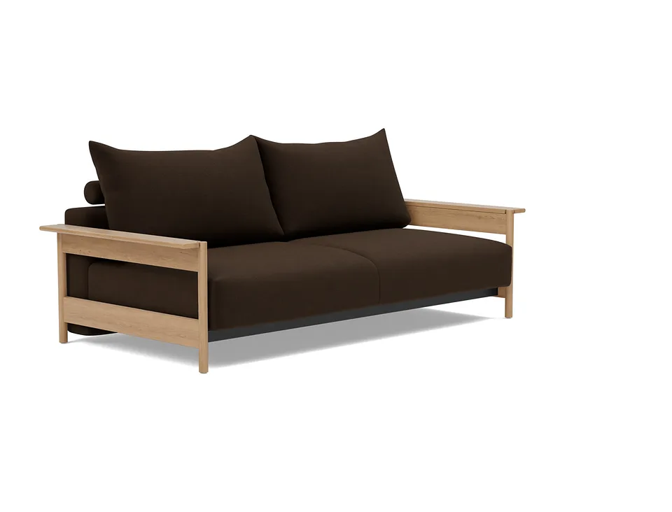Диван-кровать Malloy Wood Sofa Bed, Innovation Living, в положении дивана — вид в три четверти