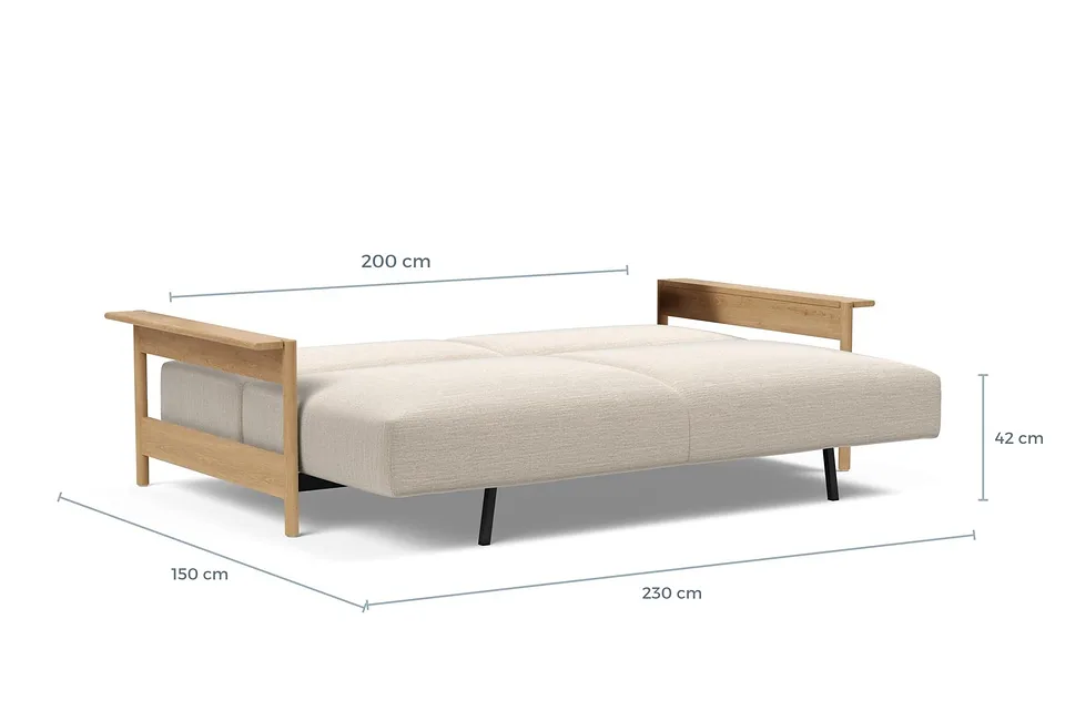 Схема размеров в разложенном виде: диван-кровать Malloy Wood Sofa Bed
