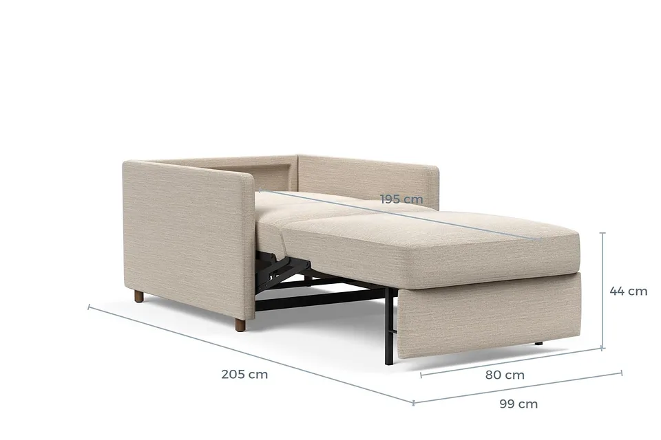 Схема размеров в разложенном виде: кресло-кровать Neah Chair with Slim Arms