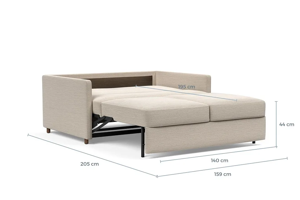 Схема размеров в разложенном виде: диван-кровать Neah Sofa Bed with Slim Arms, версия 140