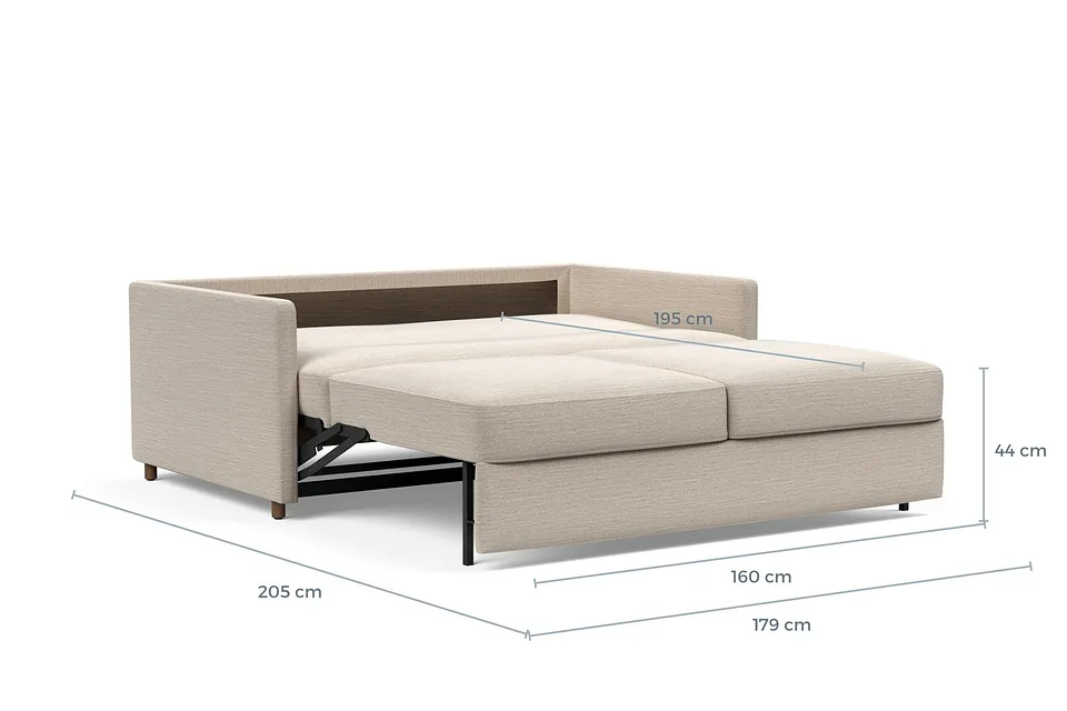 Схема размеров в разложенном виде: диван-кровать Neah Sofa Bed with Slim Arms, версия 160