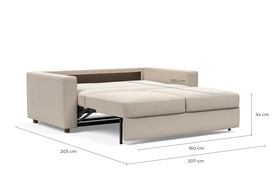 Схема размеров в разложенном виде: диван-кровать Neah Sofa Bed with Standard Arms, версия 160