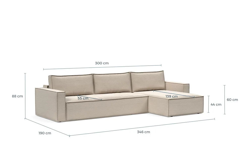 Схема размеров: диван-кровать Newilla Sofa Bed With Chaise