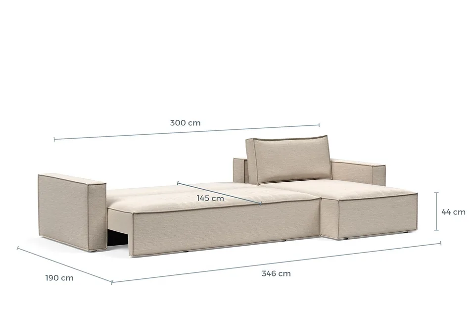 Схема размеров в разложенном виде: диван-кровать Newilla Sofa Bed With Chaise