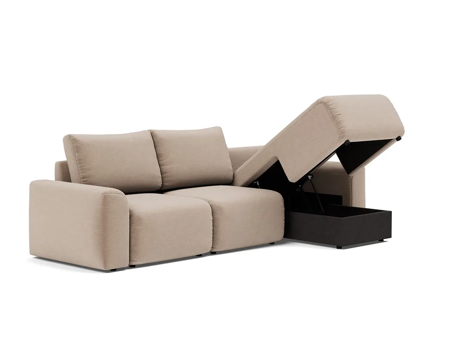 Диван-кровать Norum Sofa Bed Chaise With Chunky Arms, Innovation Living, с открытым ящиком для белья — вид в три четверти