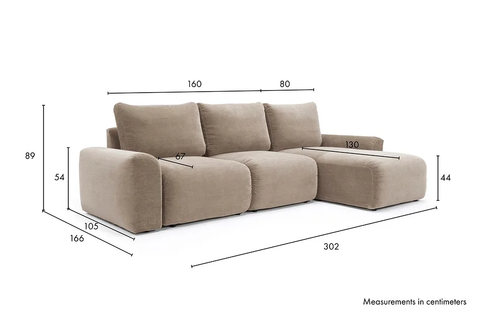Схема размеров: диван-кровать Norum Sofa Bed Chaise With Chunky Arms