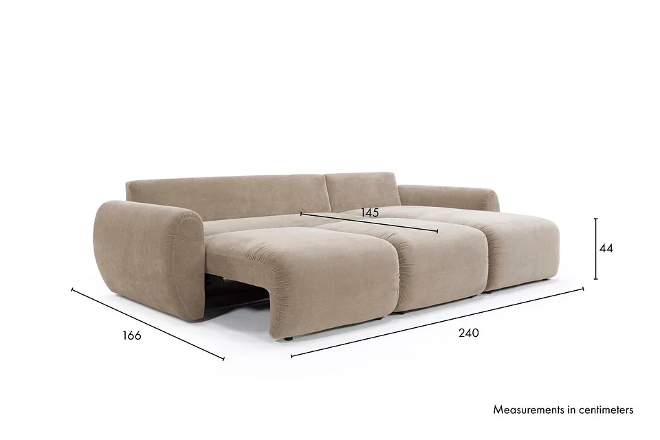 Схема размеров в разложенном виде: диван-кровать Norum Sofa Bed Chaise With Curve Arms