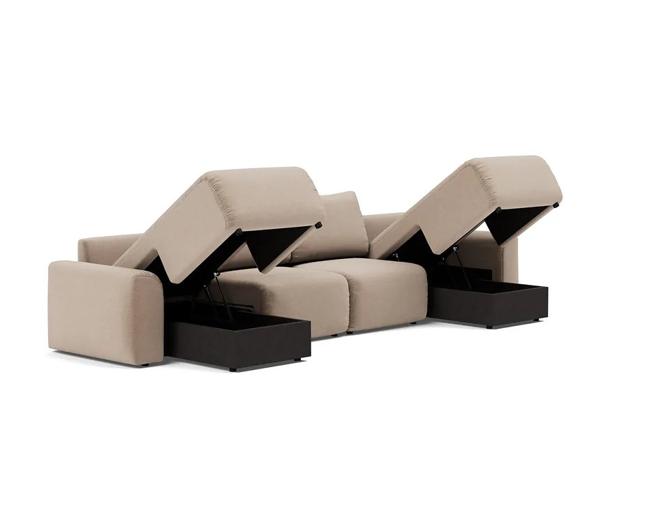 Диван-кровать Norum Sofa Bed U-shape With Chunky Arms, Innovation Living, с открытым ящиком для белья — вид в три четверти