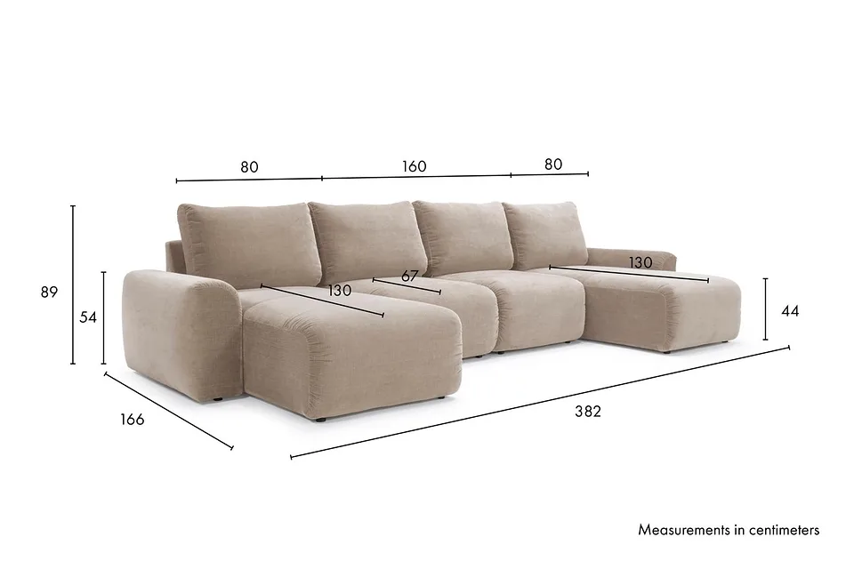 Схема размеров: диван-кровать Norum Sofa Bed U-shape With Chunky Arms