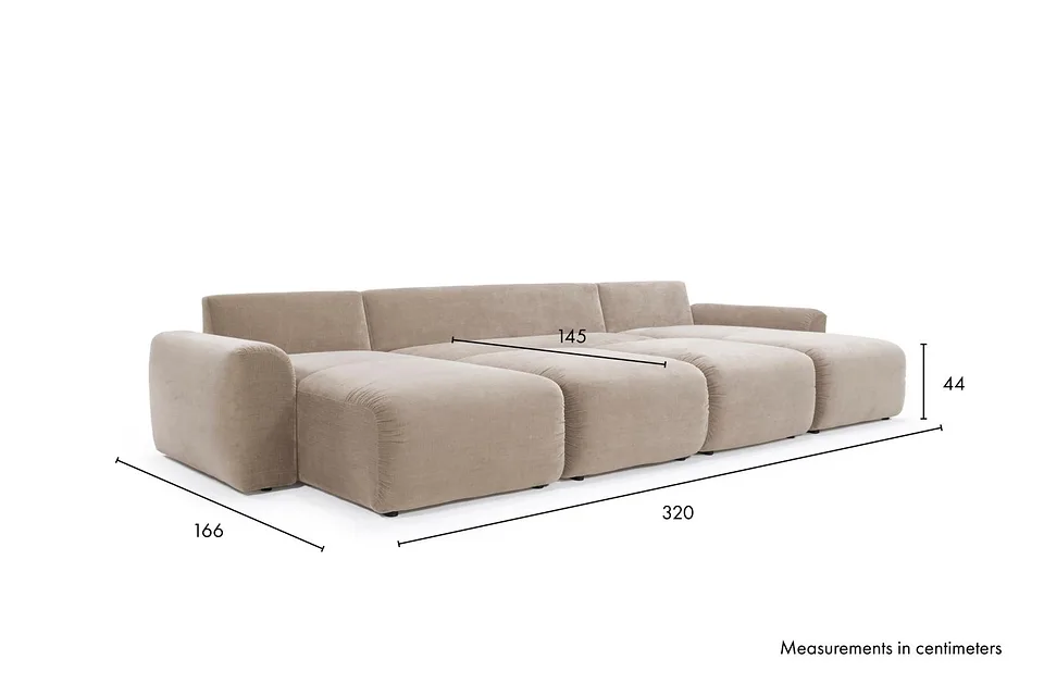Схема размеров в разложенном виде: диван-кровать Norum Sofa Bed U-shape With Chunky Arms