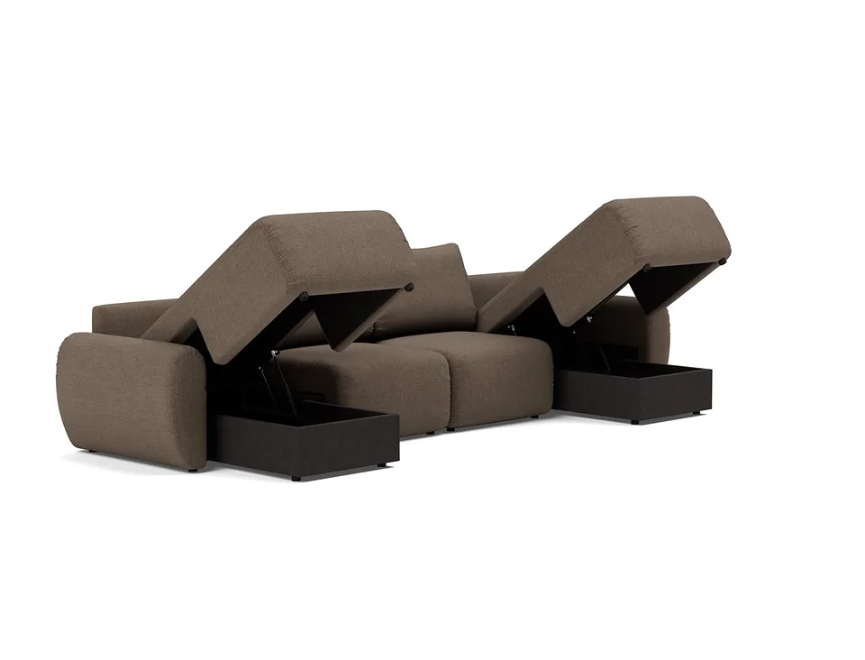 Диван-кровать Norum Sofa Bed U-shape With Curve Arms, Innovation Living, с открытым ящиком для белья — вид в три четверти
