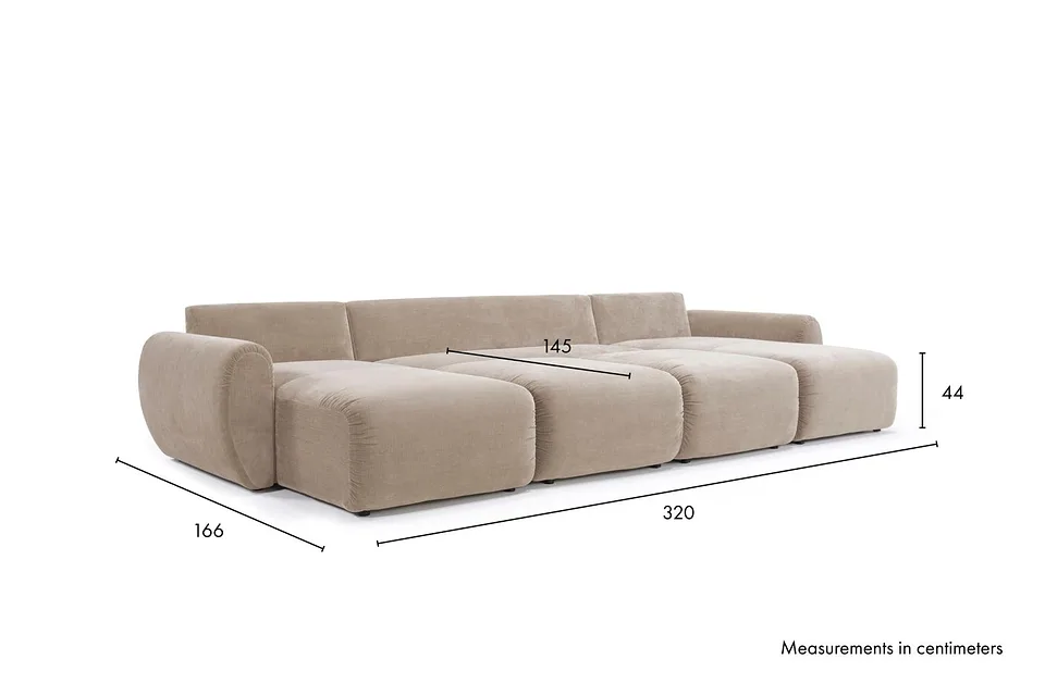 Схема размеров в разложенном виде: диван-кровать Norum Sofa Bed U-shape With Curve Arms