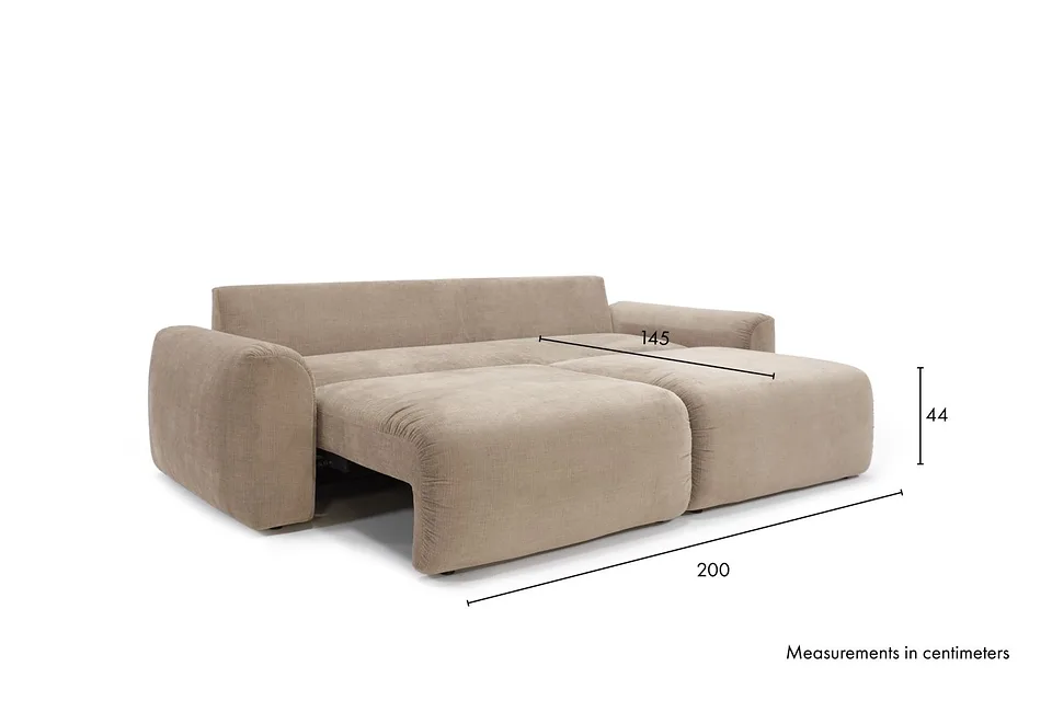 Схема размеров в разложенном виде: диван-кровать Norum Sofa Bed With Chunky Arms
