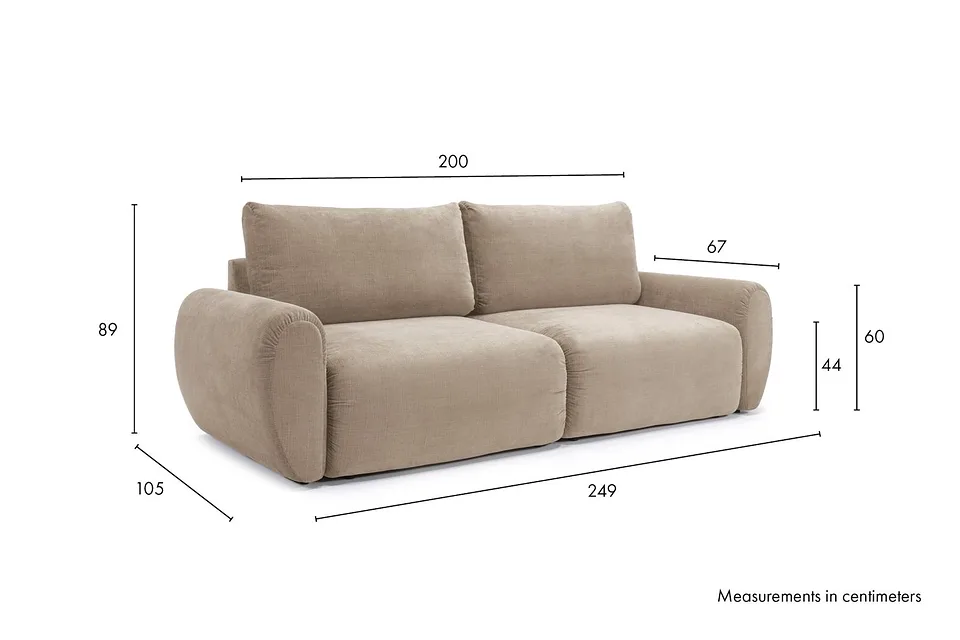 Схема размеров: диван-кровать Norum Sofa Bed With Curve Arms