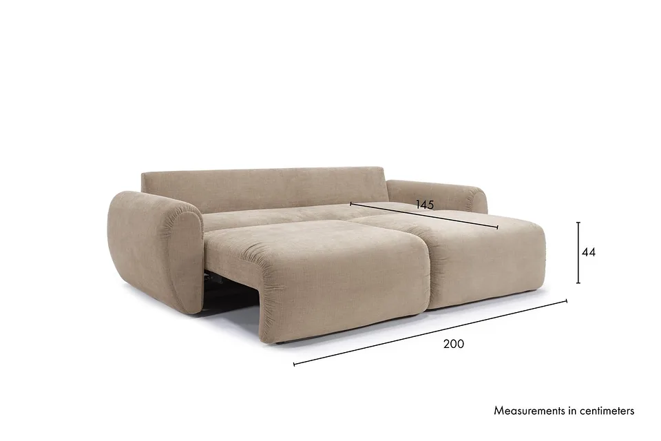 Схема размеров в разложенном виде: диван-кровать Norum Sofa Bed With Curve Arms