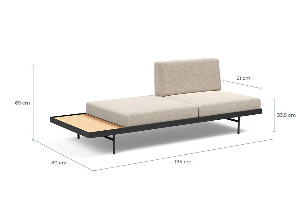 Схема размеров: кушетка Puri Daybed With Oak Table