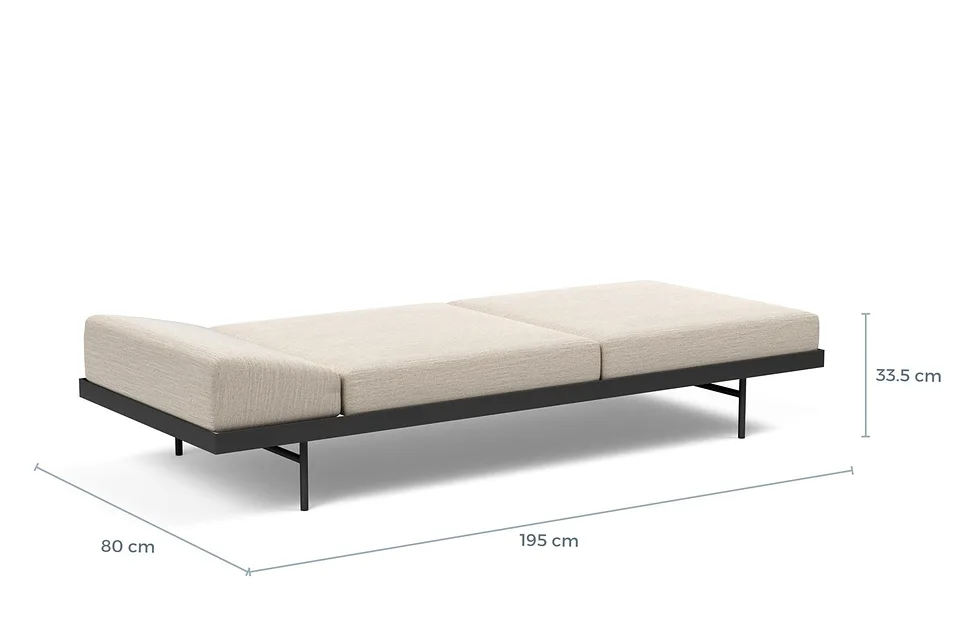 Схема размеров в разложенном виде: кушетка Puri Daybed With Oak Table