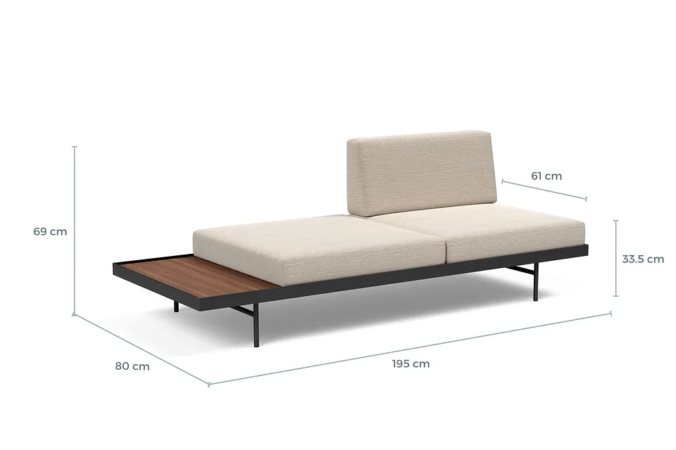 Схема размеров: кушетка Puri Daybed With Walnut Table